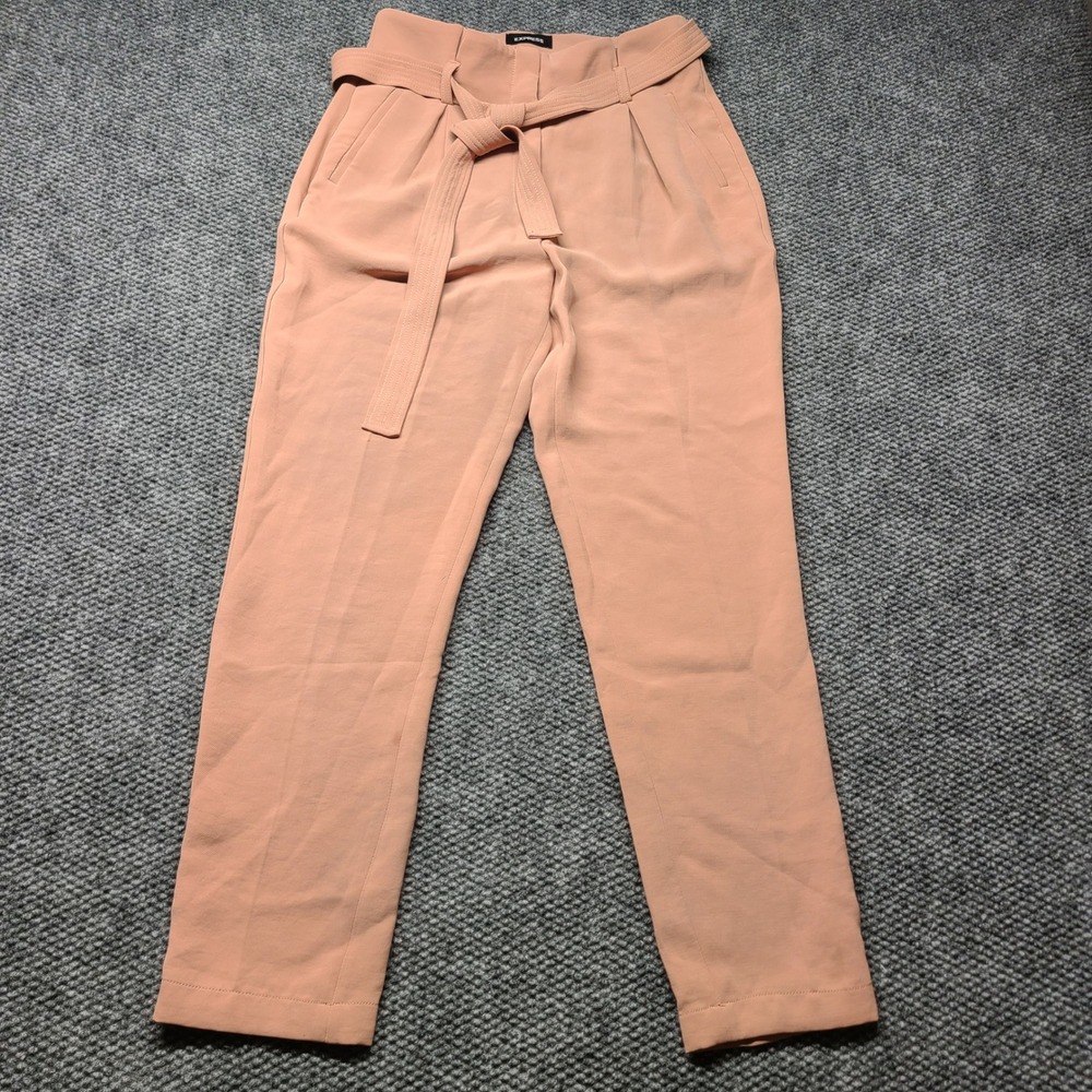 Express Womens 8L Peach High Waisted Sash Tie Pleated Tapered Leg Trousers Pants